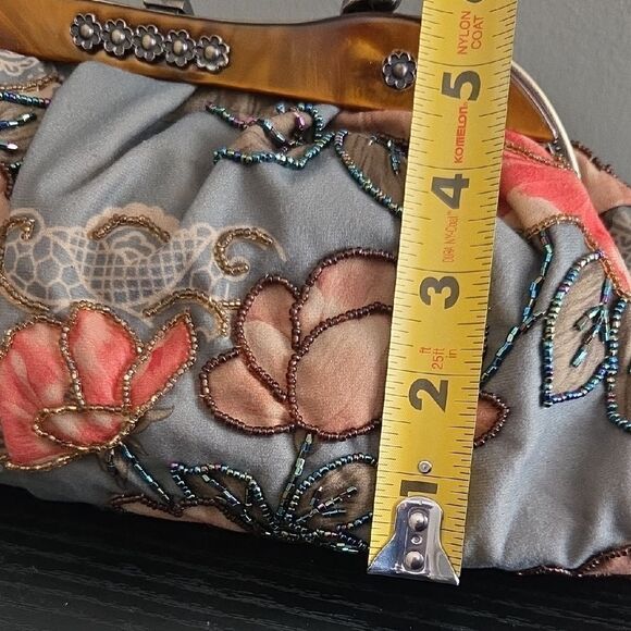 Floral Embroidered Clutch Bag - Gray and Brown - Picture 9 of 11